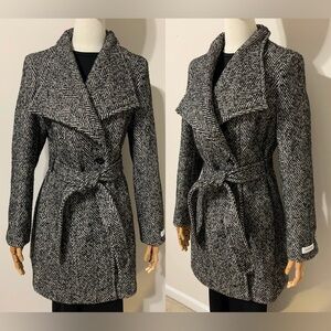 Calvin Klein Black and White Tweed / Woven Trench Coat